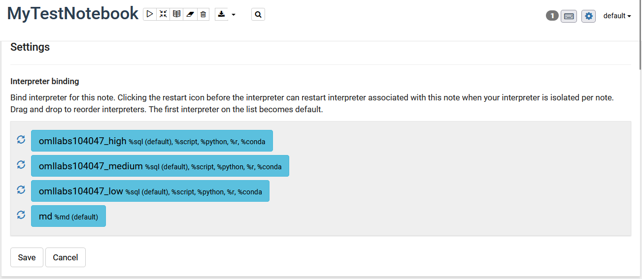 Interpreter Bindings set to high in Notebooks Classic