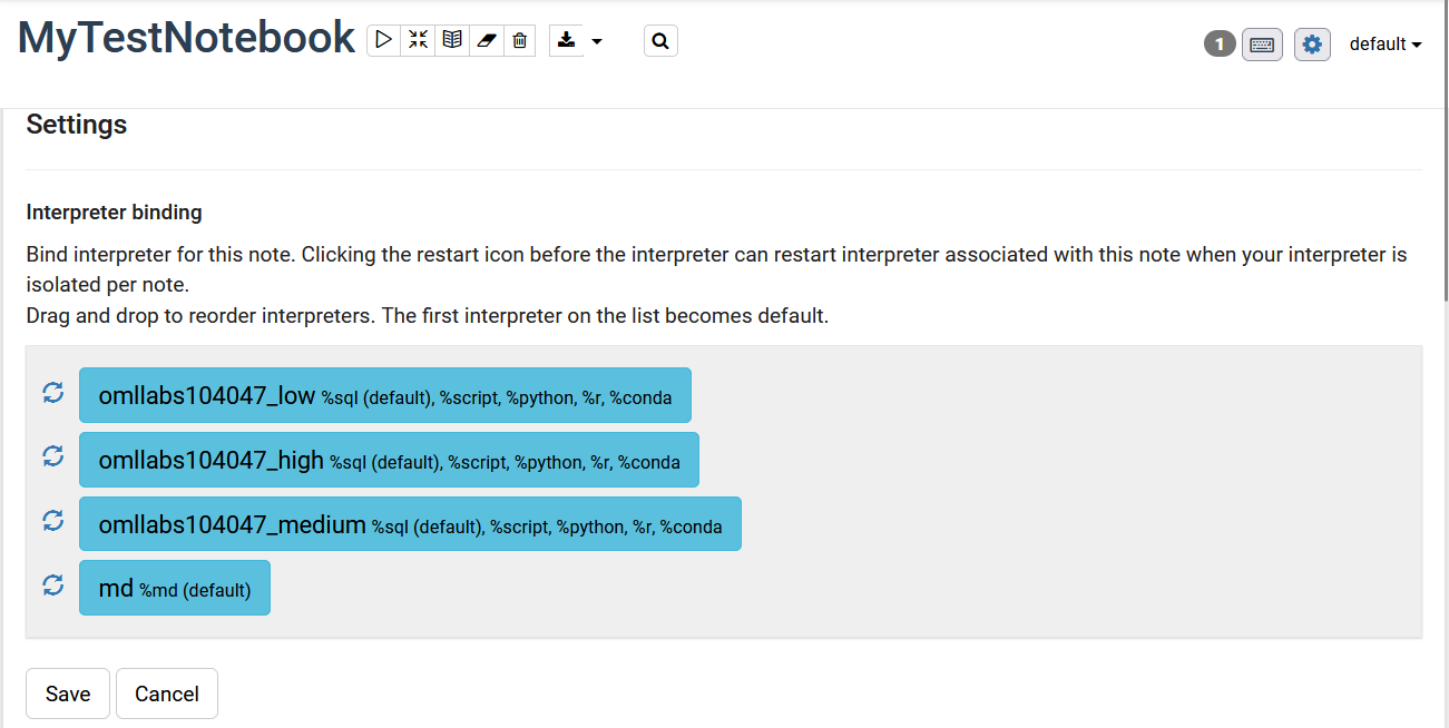 Interpreter Bindings specified through Notebooks Classic