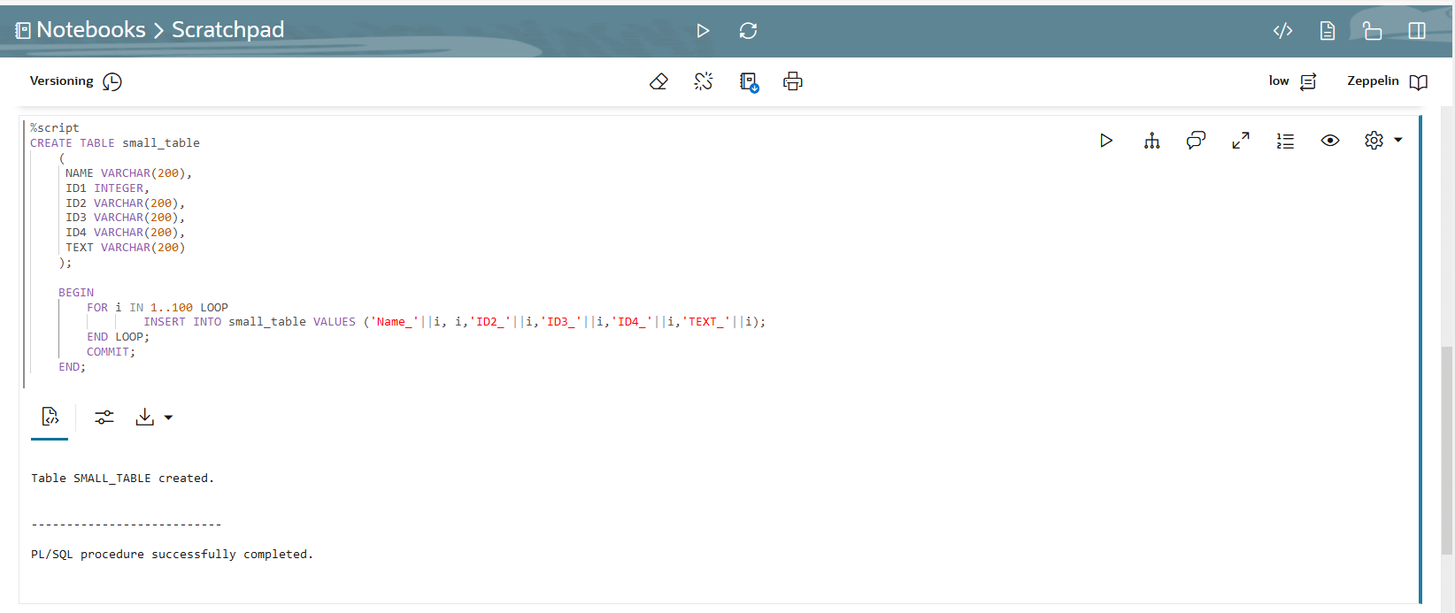 PL/SQL Procedure in Scratchpad
