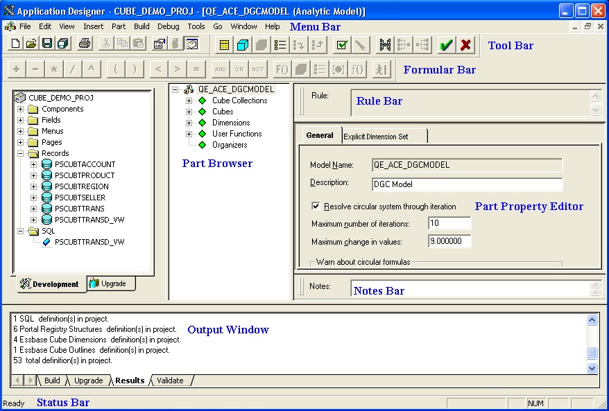 PeopleSoft Application Designer interface for creating analytic model definitions