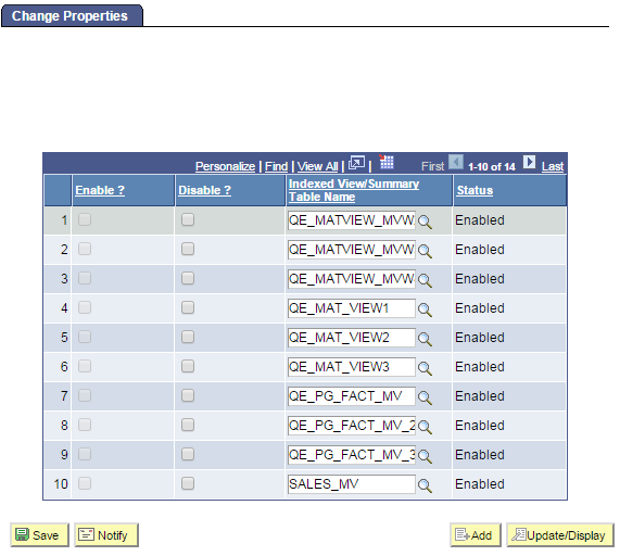 Change Properties page for materialized views in the Microsoft SQL Server.