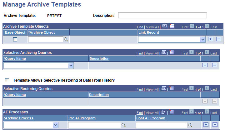 Manage Archive Templates page