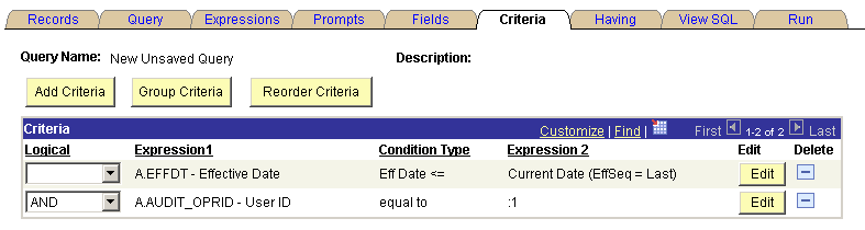 Criteria page