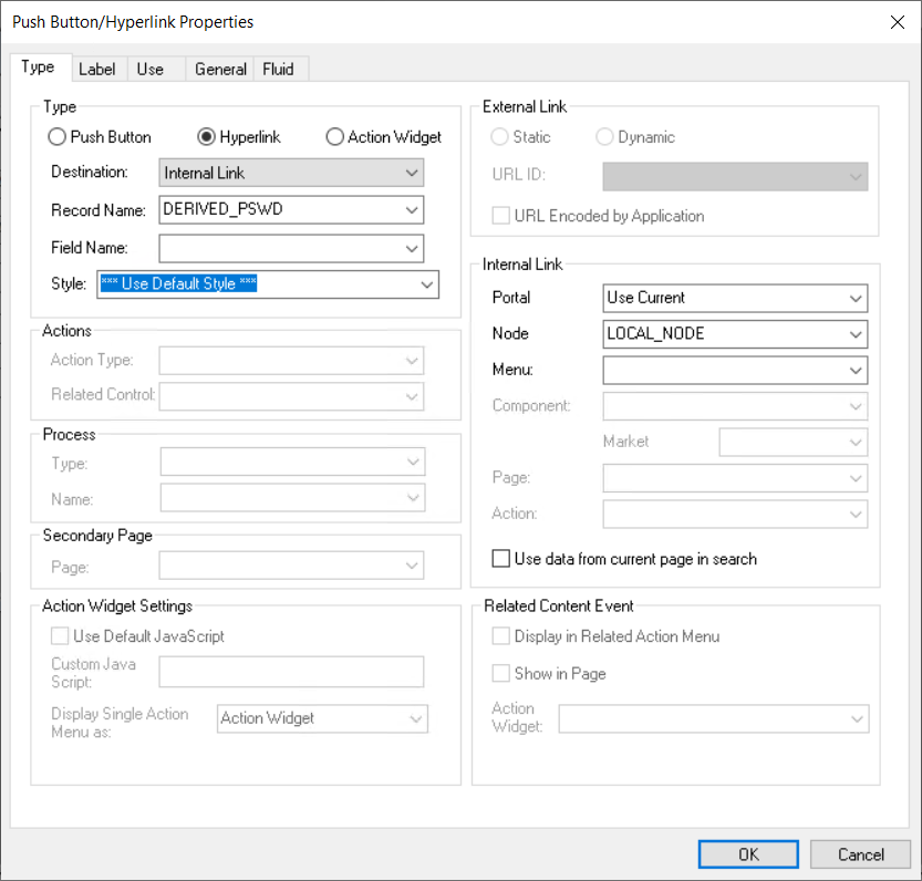 Push Button/Hyperlink Properties dialog box - Type tab