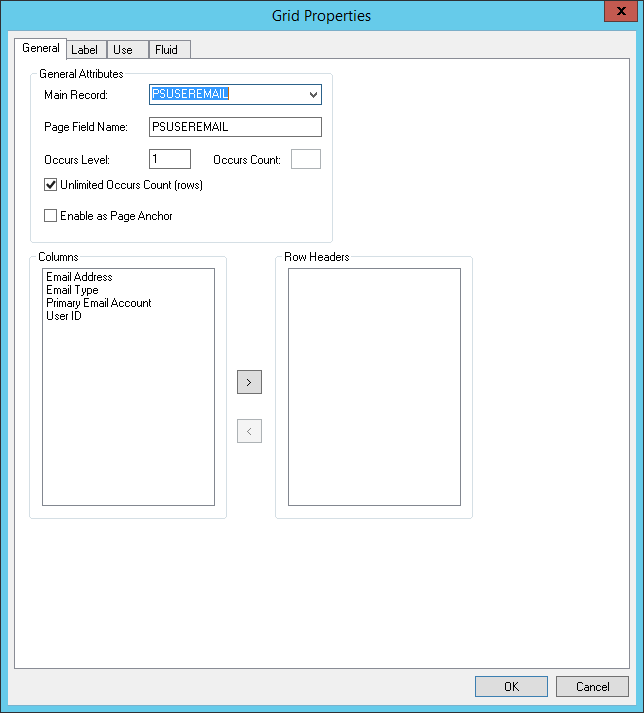 Grid Properties dialog box: General tab