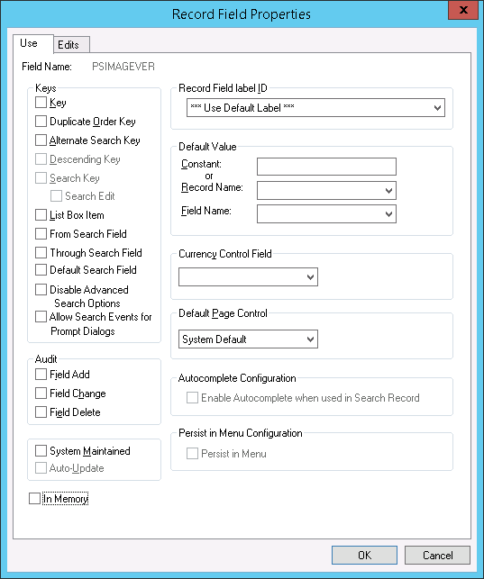 Record Field Properties dialog box