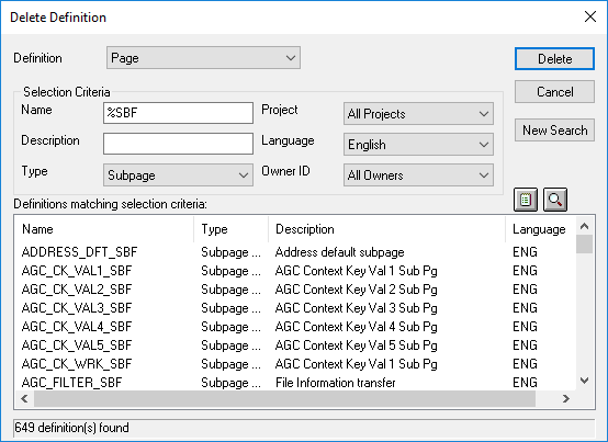 Delete Definition dialog box