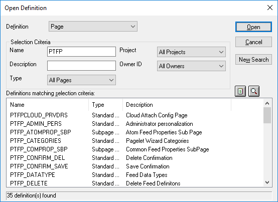 Open Definition dialog box