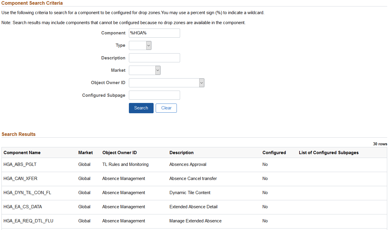 Configure Drop Zones search page