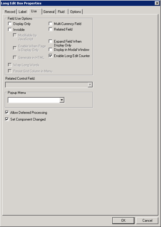 Long Edit Box Properties dialog box: Use tab