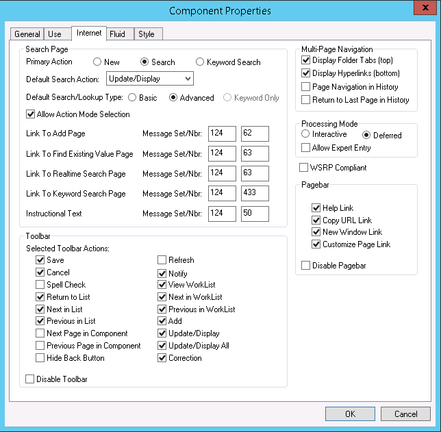 Component Properties dialog box: Internet tab