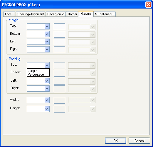 PSGROUPBOX (Class) dialog box: Margins tab