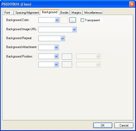 PSEDITBOX (Class) dialog box: Background tab