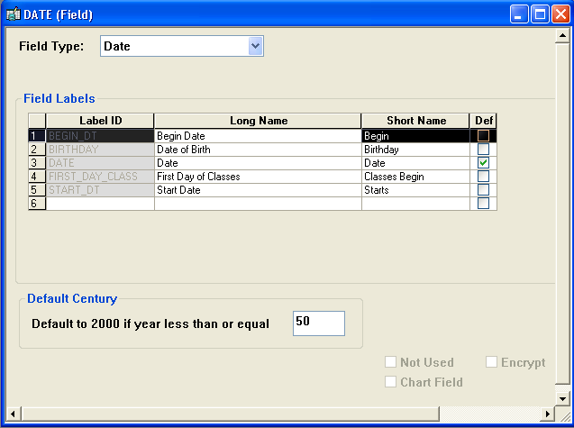 A date field showing multiple field labels