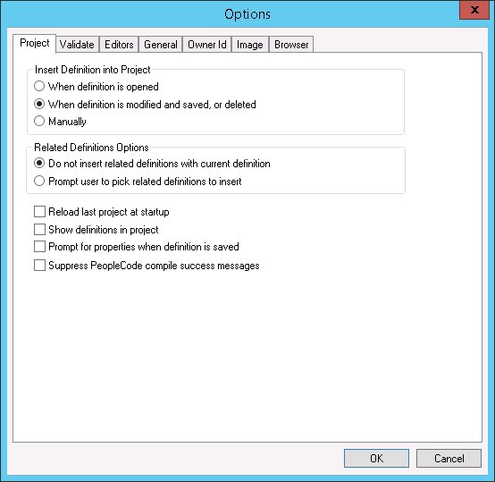 Options Dialog box: Project tab.