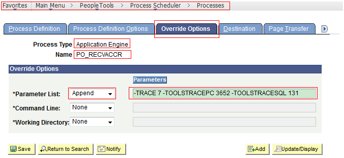 Override Options page