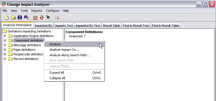 Analyze (component definitions) popup