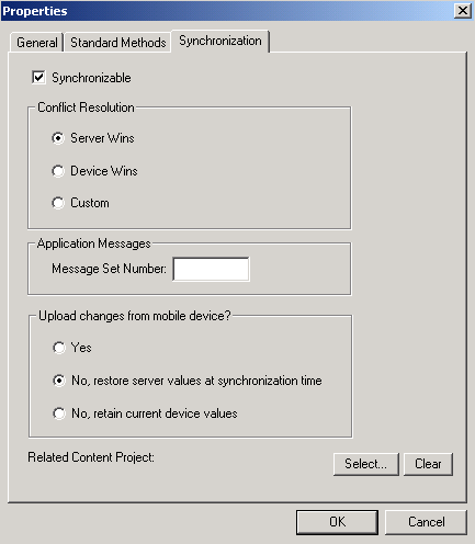 Properties - Synchronization tab