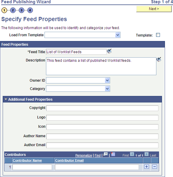 Feed Publishing Wizard - Specify Feed Properties page