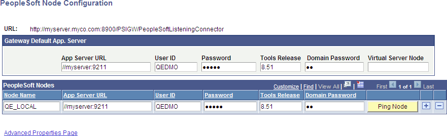 PeopleSoft Node Configuration page