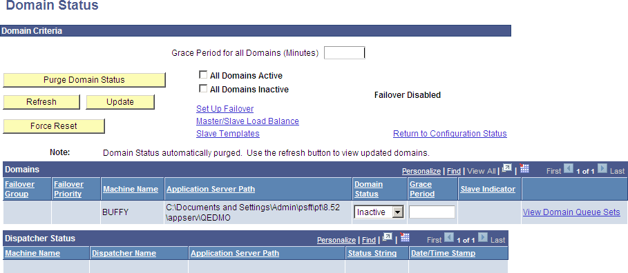 Domain Status page