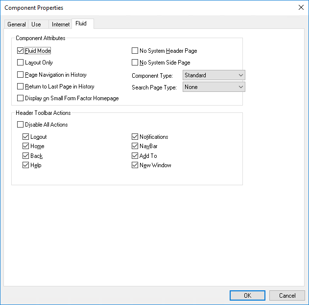 Component Properties dialog box: Fluid tab