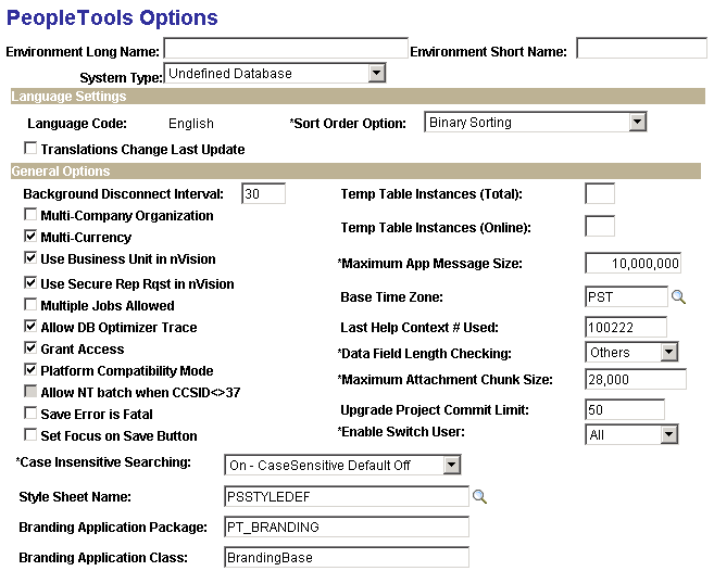 PeopleTools Options page