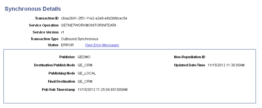 Network Monitor - Synchronous Details page