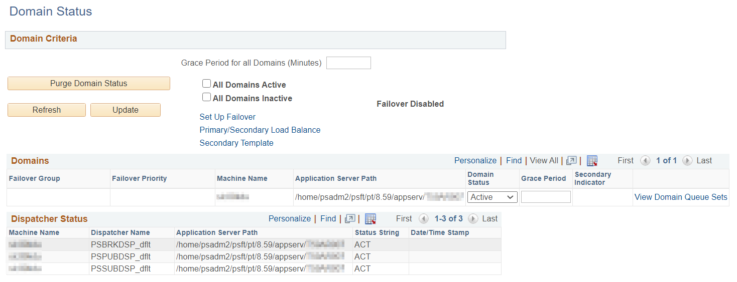 Domain Status page