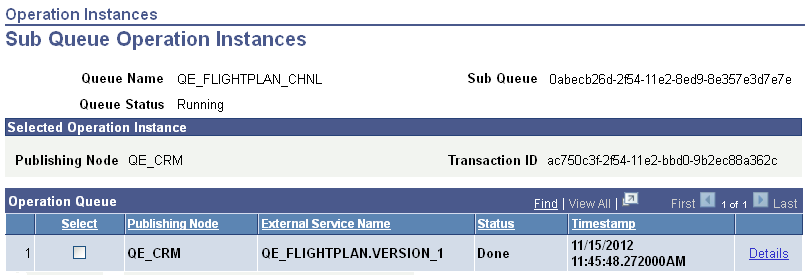 Sub Queue Operation Instances page