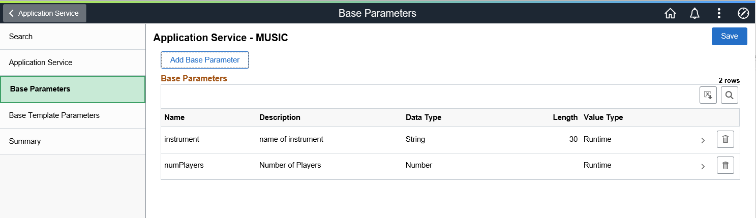 Base Parameters page