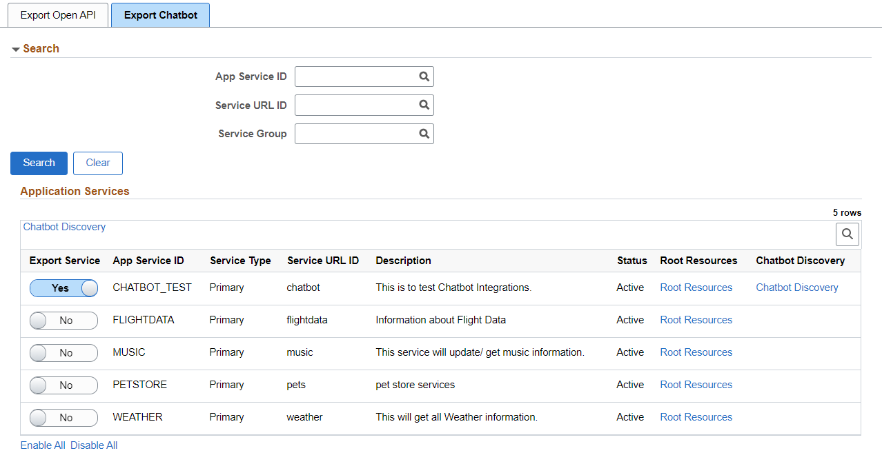 Export Chatbot page