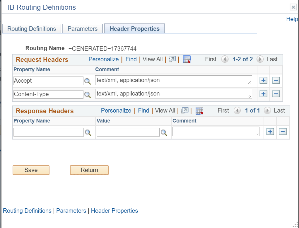 IB Routing Definitions page - CI-based REST Services