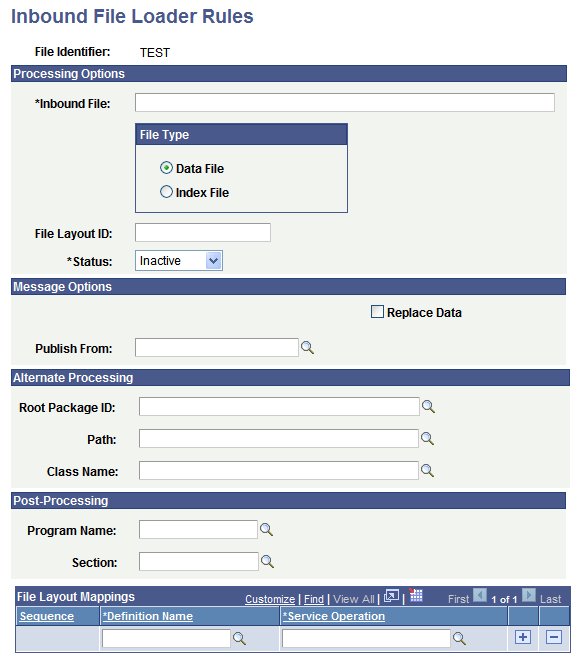 Inbound File Loader Rules page