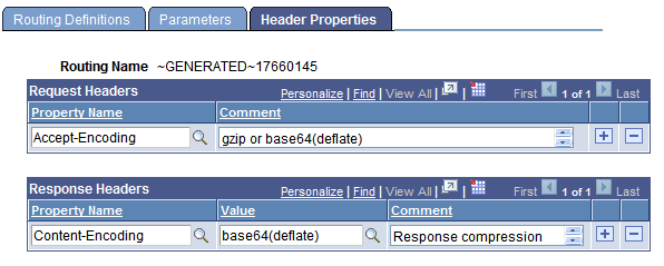 Routings - Header Properties page