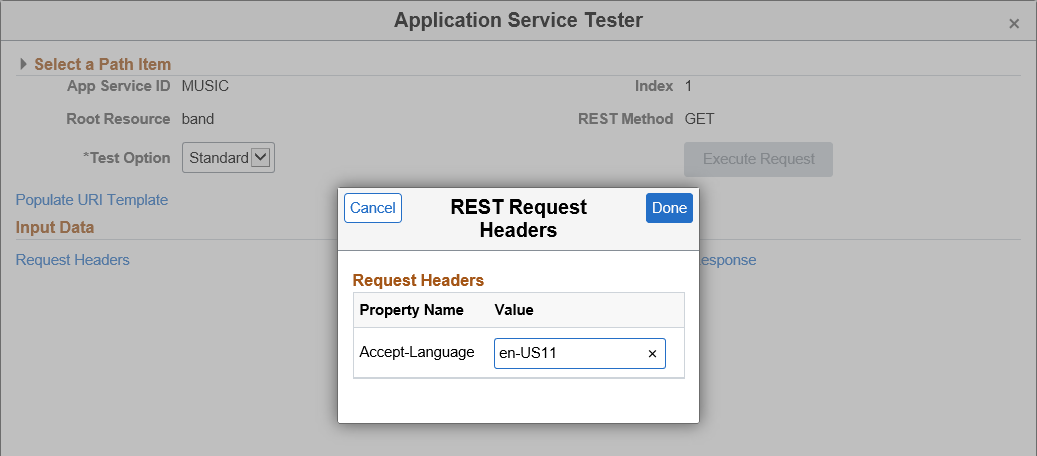 Request Headers in Application Service Tester