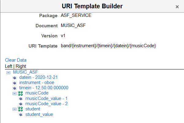 Populated URI Template Builder page