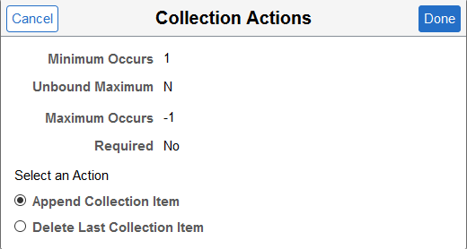 Collection Actions page