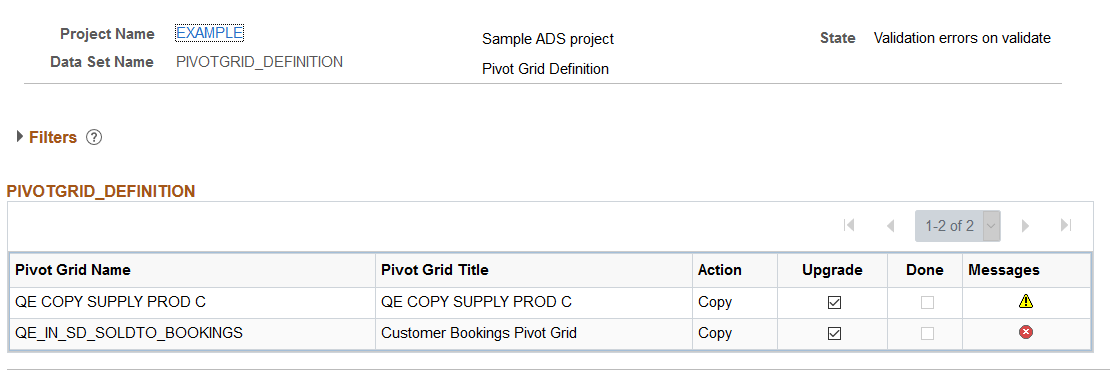 Data content page for validation