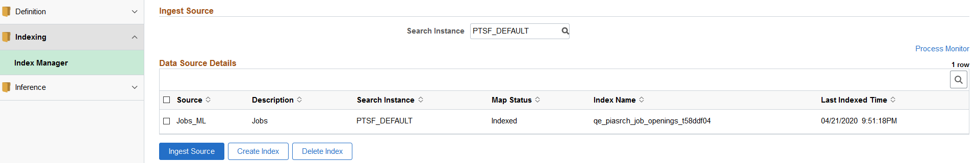 Index Manager page