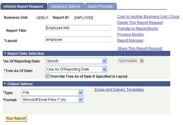 nVision Report Request page