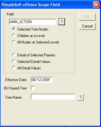 PeopleSoft nVision Scope Field dialog box