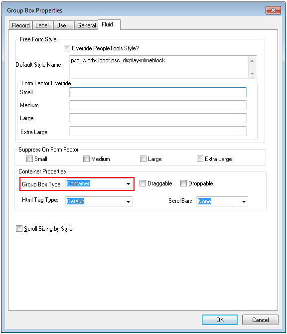 Setting the group box type to Container