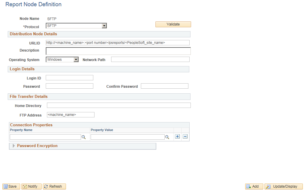 Report Node Definition-SFTP page