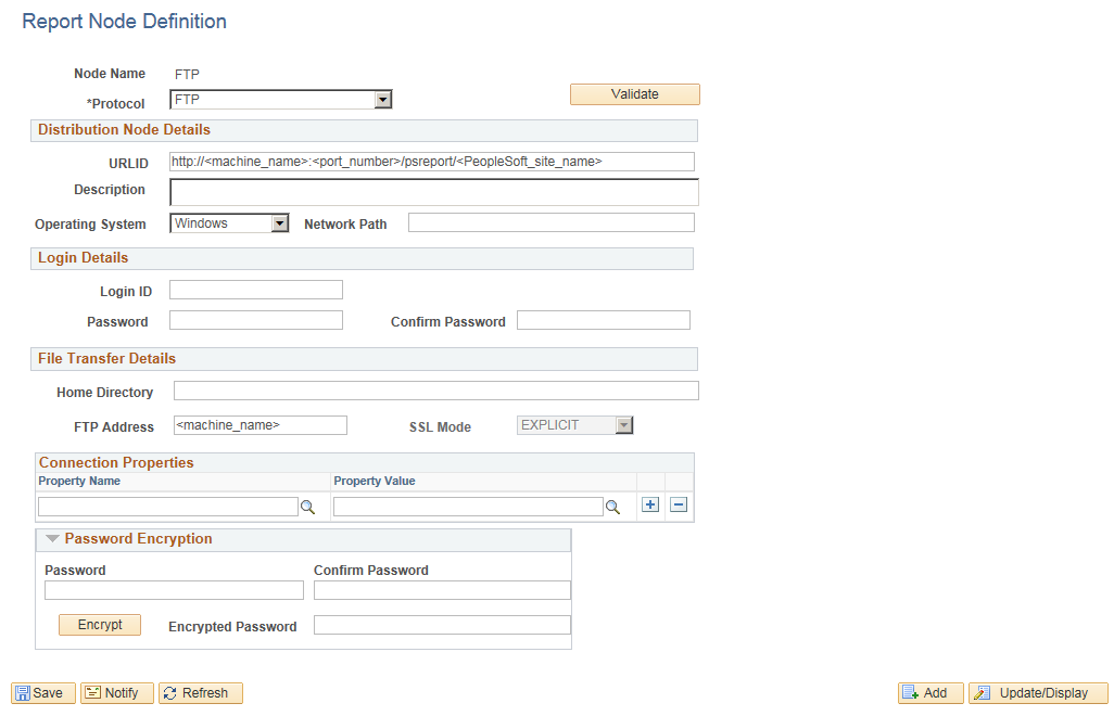 Report Node Definition-FTP page