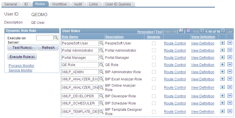 User Profiles - Roles page