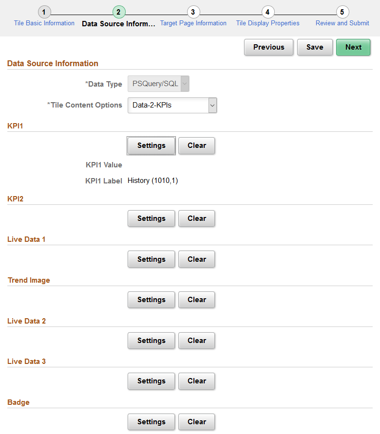 Data Source Information page for the PSQuery/SQL data type