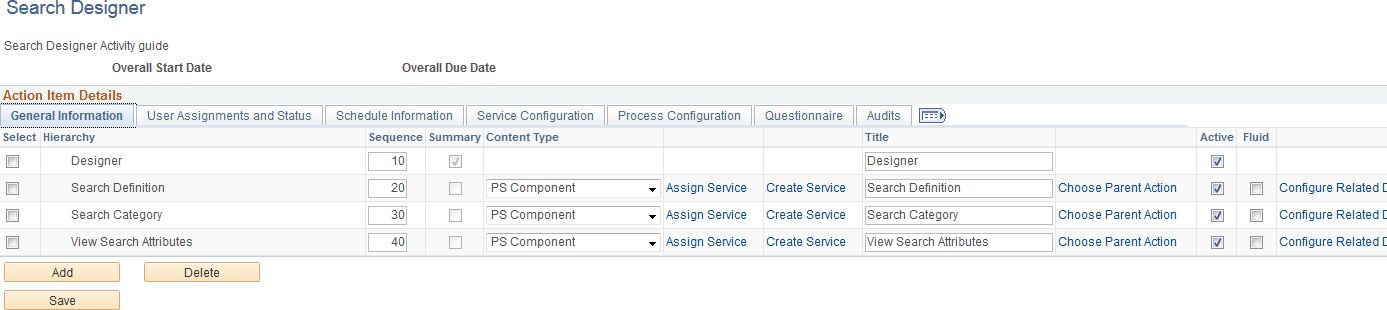 Example action item list for an activity guide template