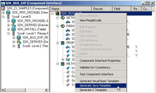 Component interface - Generate Java Template