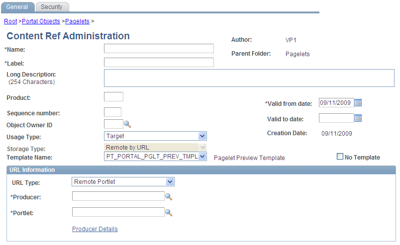 Content Ref Administration page